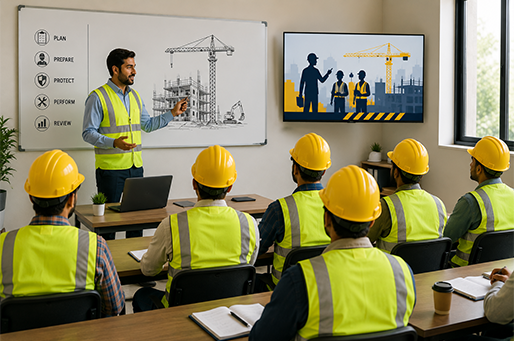 Professional providing training to construction skill learners